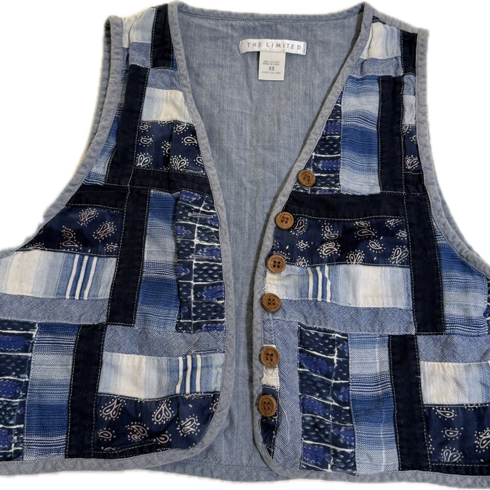 The Limited Blue Patchwork Cottagecore Denim Vest coastal cowgirl grandma